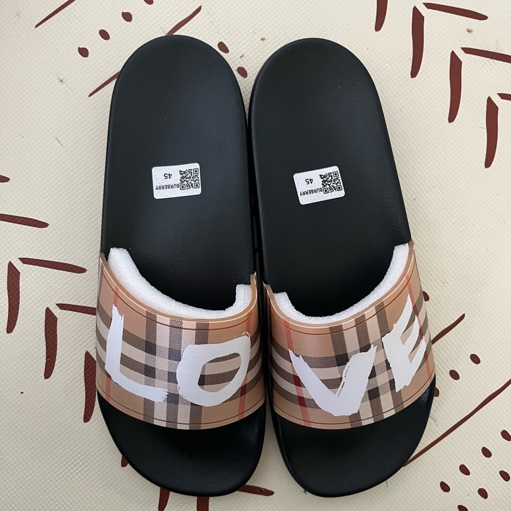 Burberry Black and Brown Check Sandals